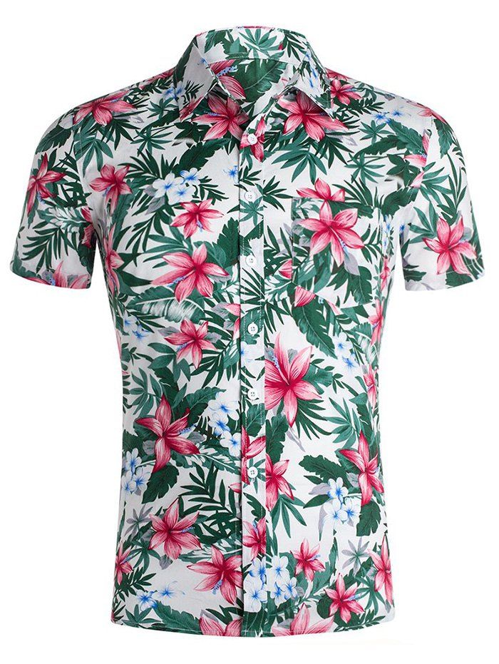 

Casual Tropical Print Short Sleeves Shirt, White