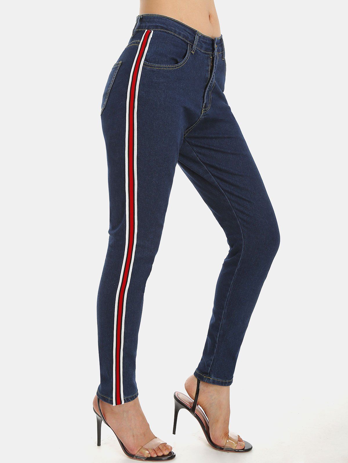 

Striped Tape Pocket Skinny Jeans, Denim dark blue