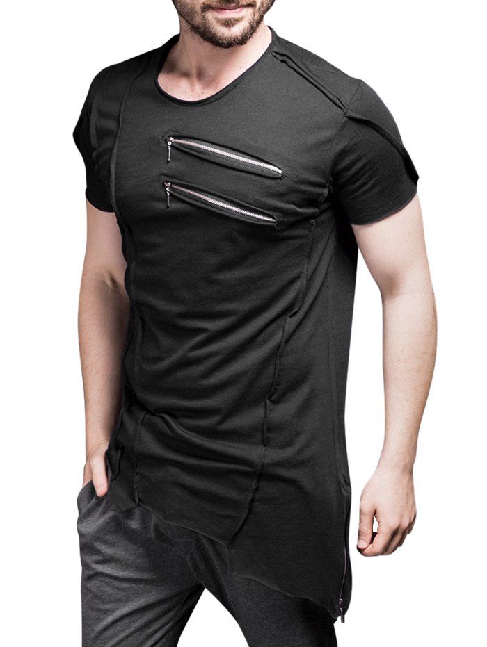 

Zipper Decoration Short Sleeves Leisure T-shirt, Black