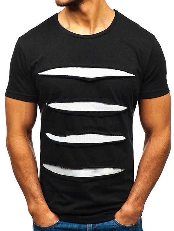 

Unique Color Spliced Short Sleeves T-shirt, Black