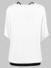 Ensemble de T-shirt Plume Imprimée de Grande Taille à Col Oblique et de Débardeur - Blanc L