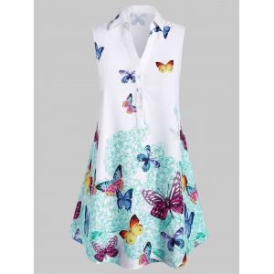 

Plus Size Sleeveless Butterfly Print Graphic Blouse, Light aquamarine