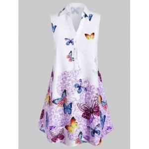 

Plus Size Sleeveless Butterfly Print Graphic Blouse, Purple