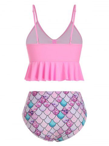Knot Flounce Scale Print Mermaid Tankini Swimsuit