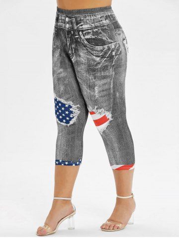 

Skinny American Flag Capri Plus Size Jeggings, Gray