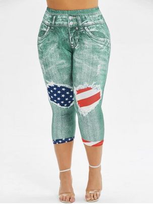 Skinny American Flag 3D Capri Plus Size Jeggings