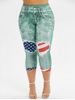 Skinny American Flag 3D Capri Plus Size Jeggings -  