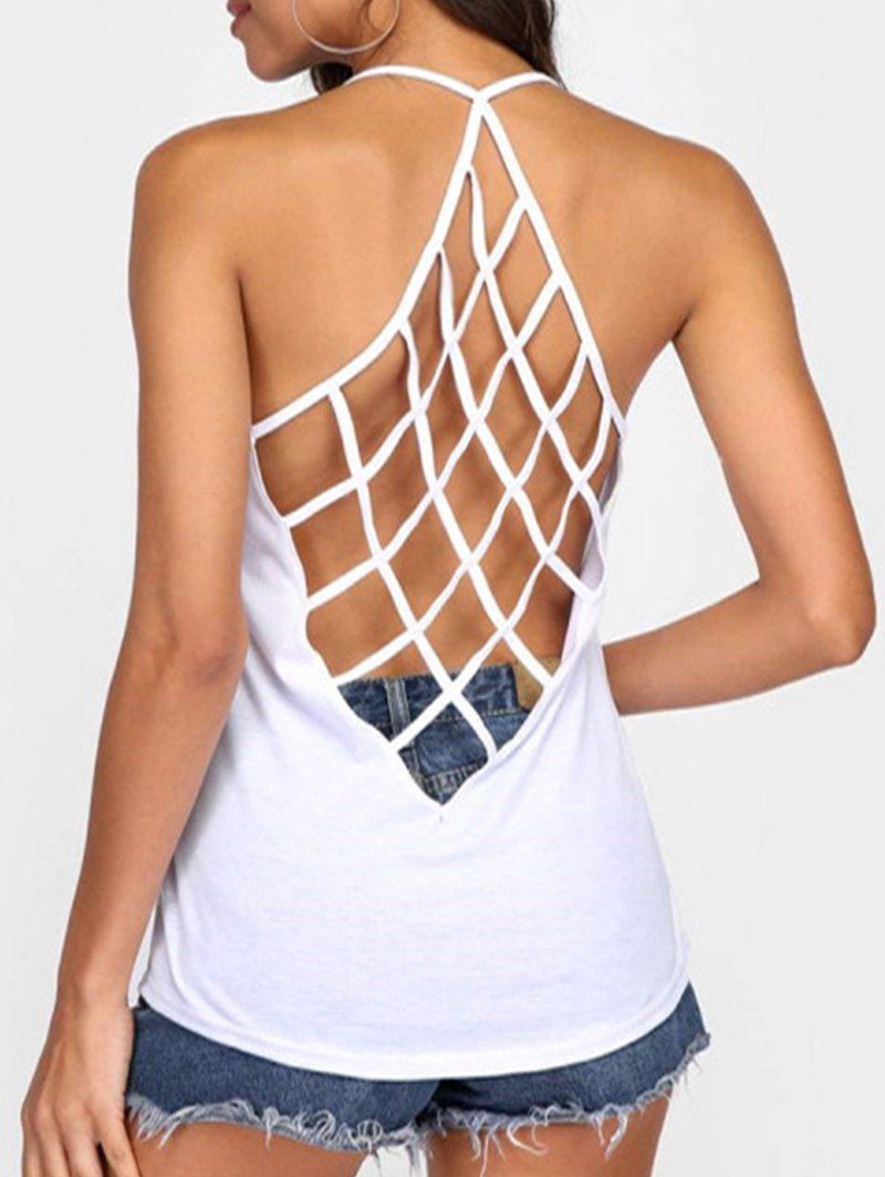 

Lattice Cut Out Back Casual Cami Top, White