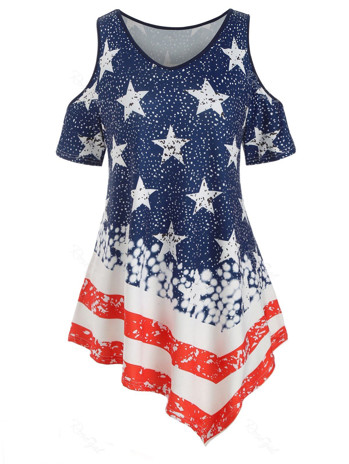 

Plus Size Cold Shoulder American Flag T-shirt, Navy blue