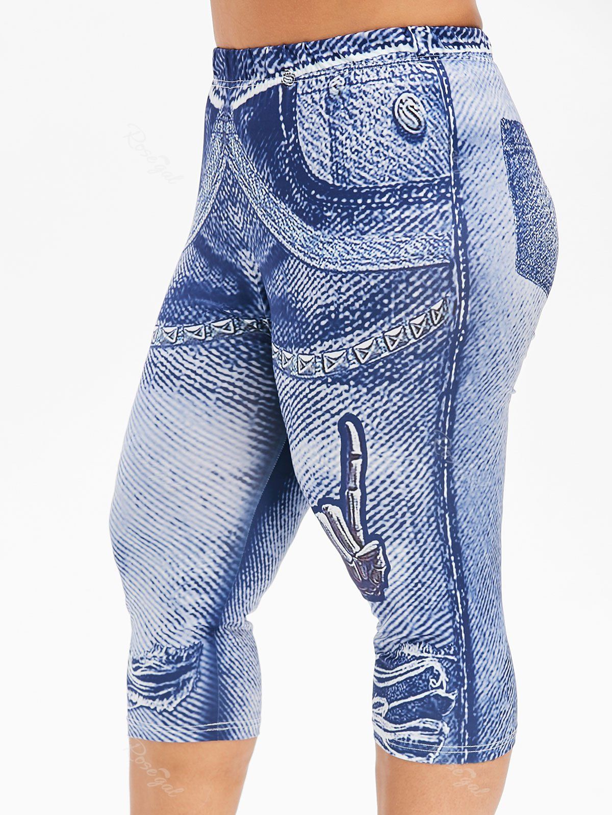 

Plus Size Skeleton Hand Print Crop Jeggings, Blue gray