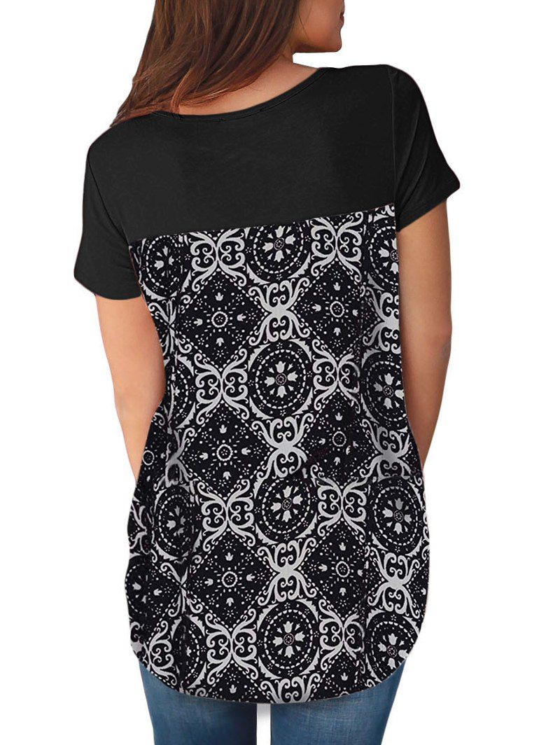 

Scoop Neck Printed Longline Tee, Black