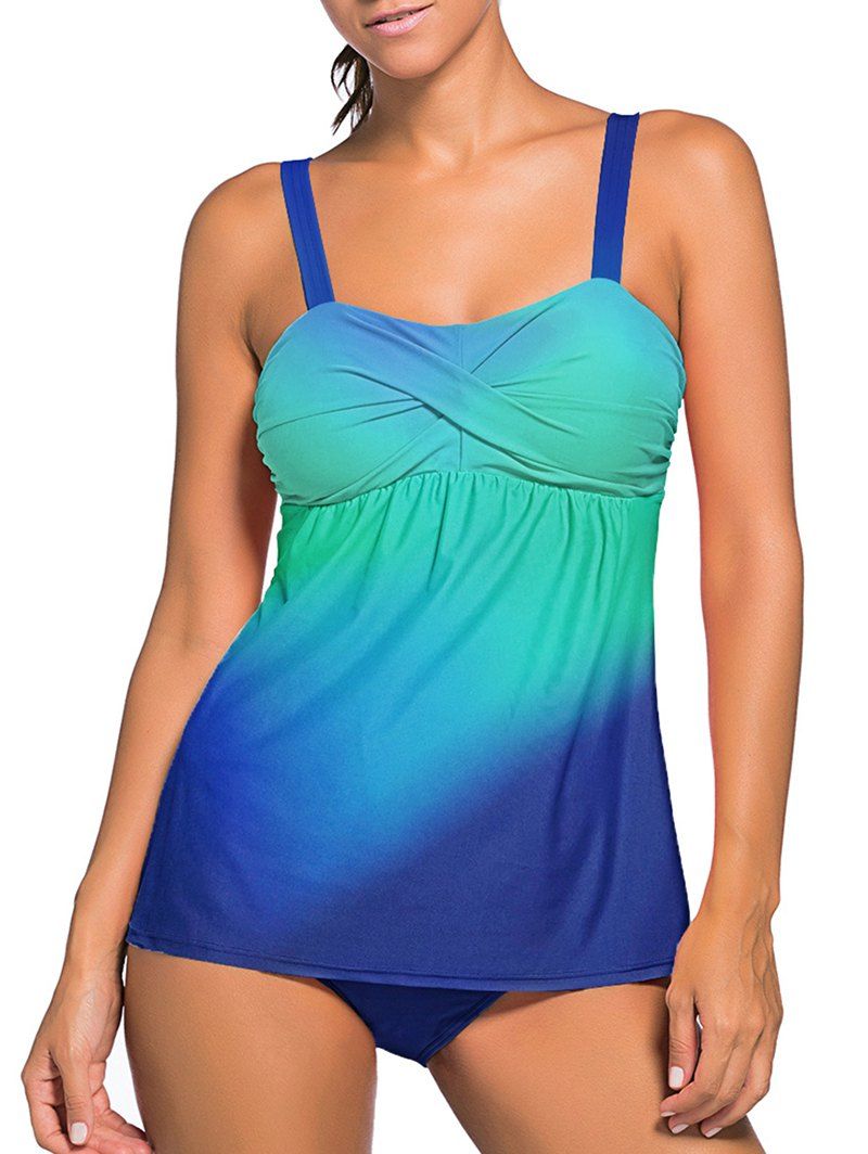 

Twisted Ombre Padded Tankini Swimsuit, Blue