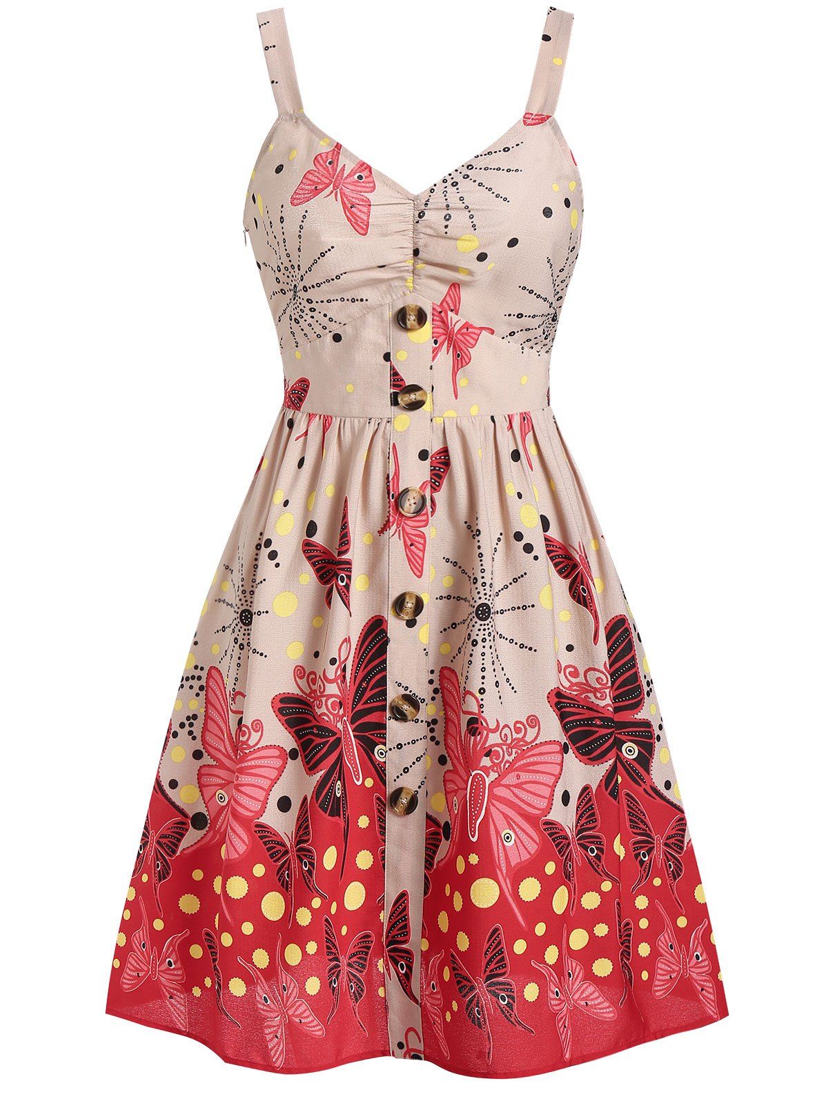 

Polka Dot Butterfly Print Casual Mini Dress, Apricot