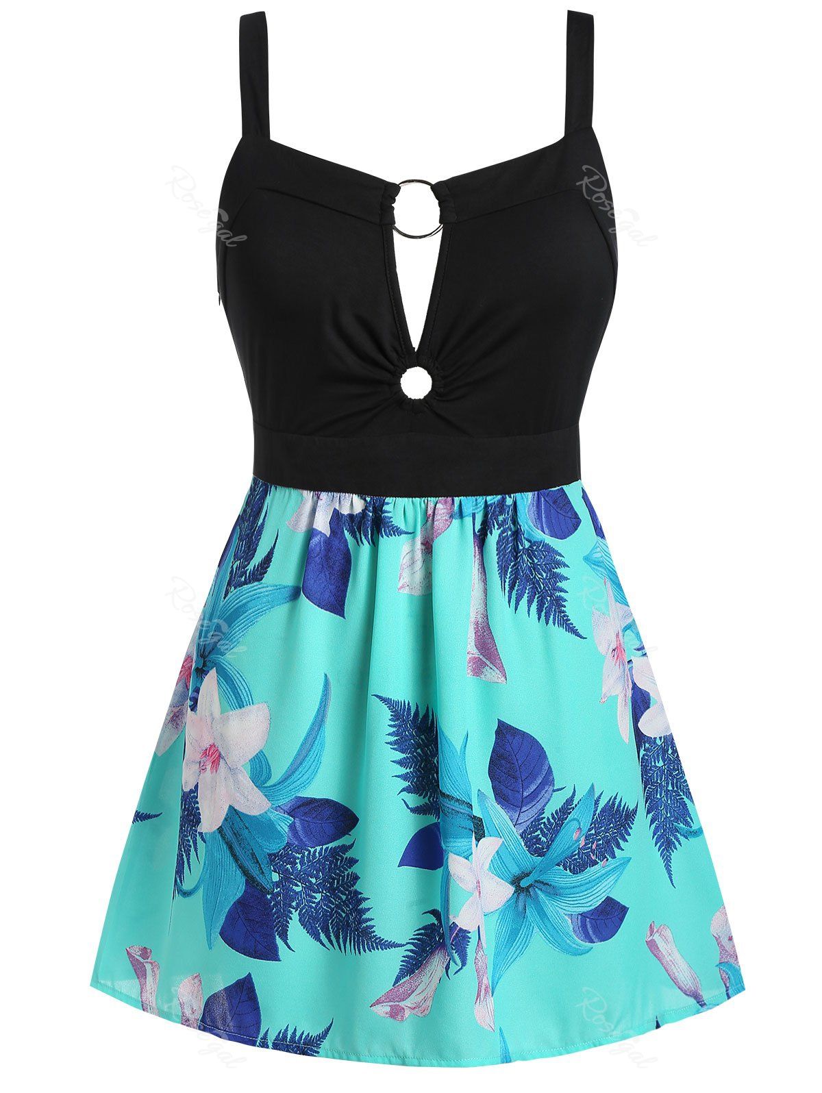 

Plus Size Ditsy Print Cut Out Zippered Tank Top, Black