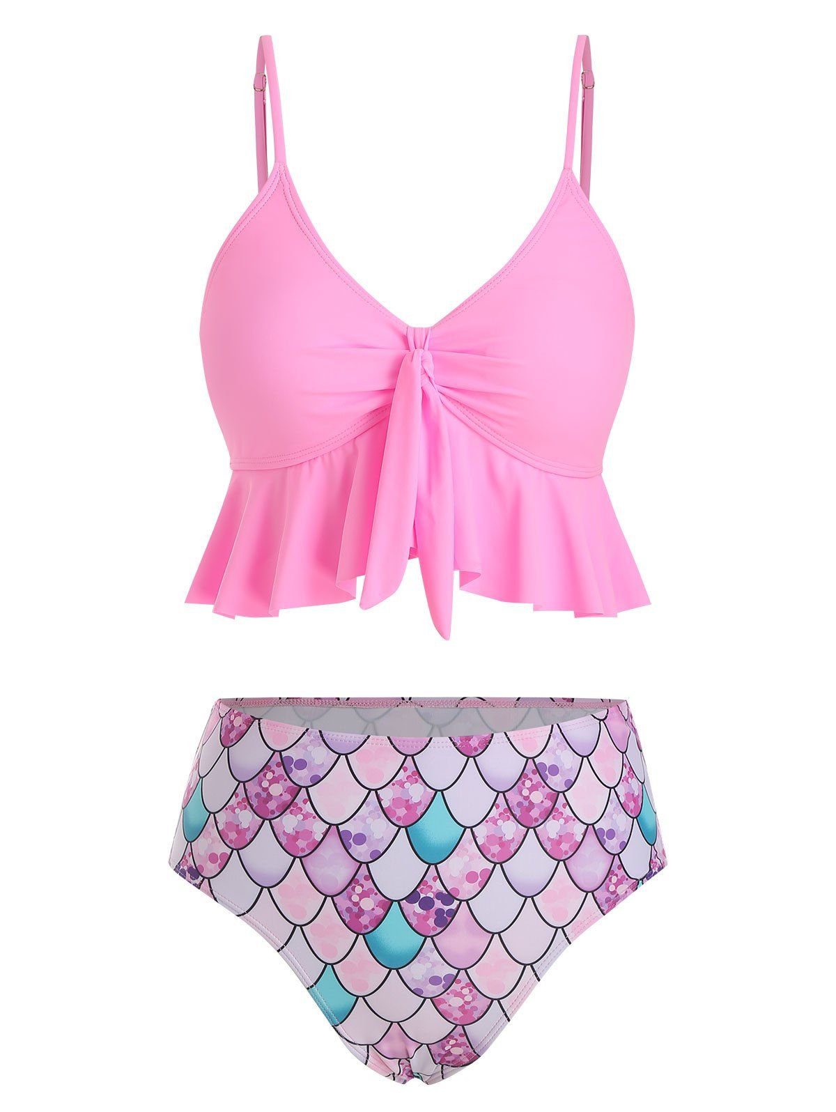 New Knot Flounce Scale Print Mermaid Tankini Swimsuit  