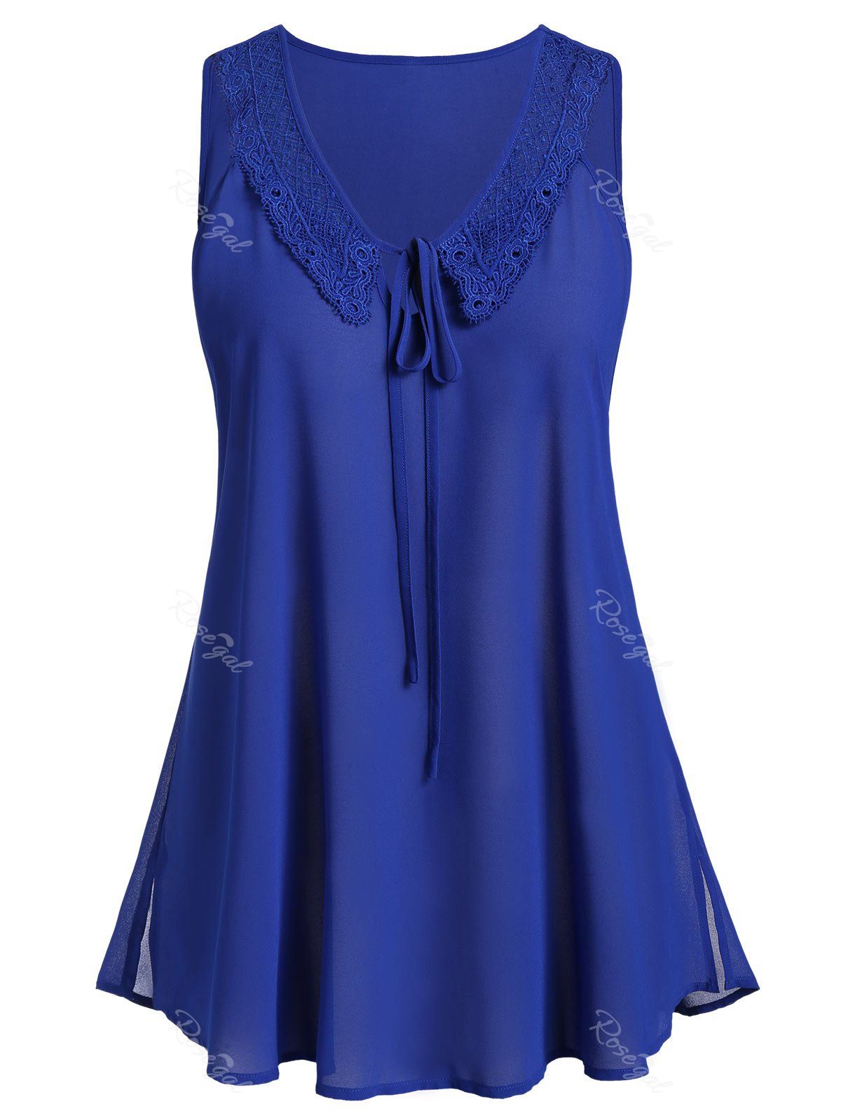 

Plus Size Keyhole Tie Lace Panel Tank Top, Navy blue
