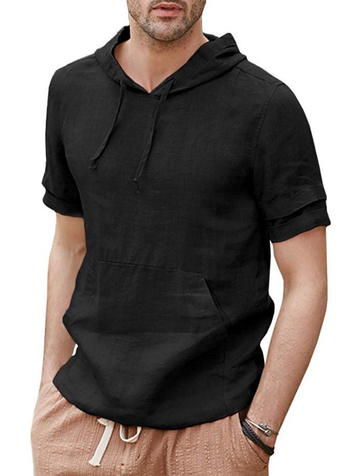 Download 27% OFF Solid Color Kangaroo Pocket Hooded T-shirt | Rosegal