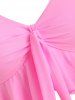 Maillot de Bain Tankini Sirène Noué à Imprimé Ecale de Poisson à Volants - Rose  L
