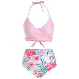 

Floral Print Ruched Wrap Bikini Swimsuit, Pink