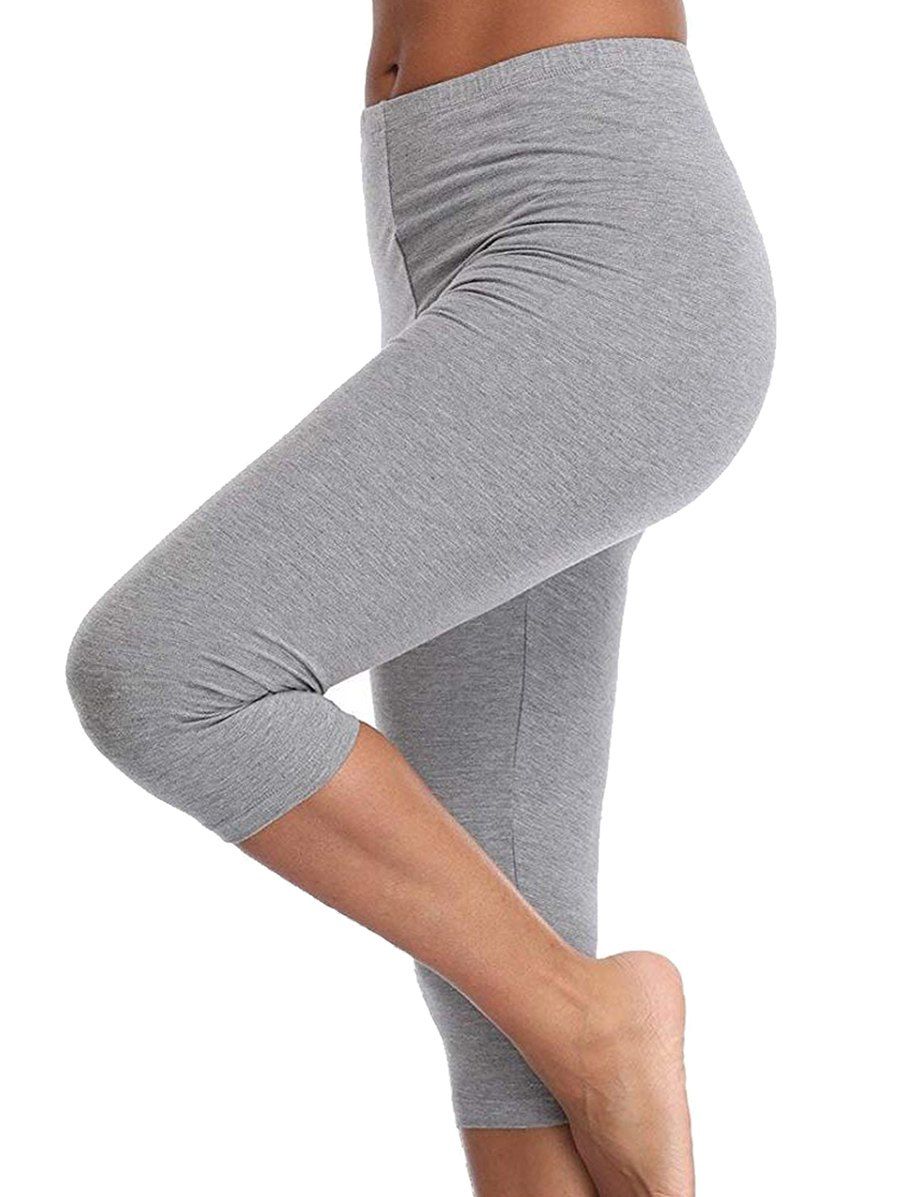 

Elastic Waist Solid Capri Leggings, Gray cloud