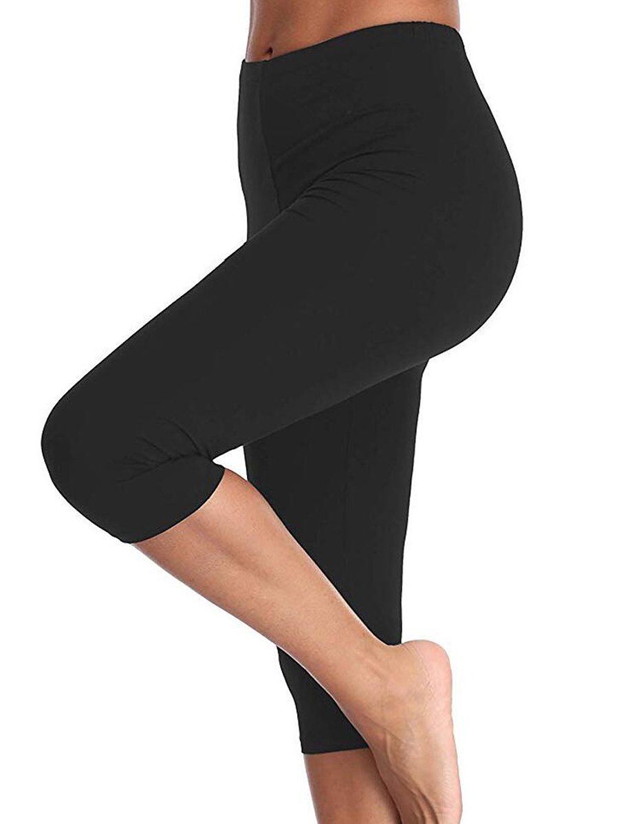 

Elastic Waist Solid Capri Leggings, Black
