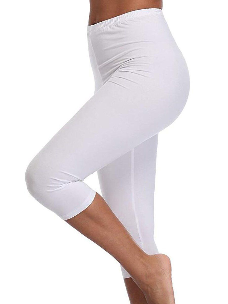 

Elastic Waist Solid Capri Leggings, White