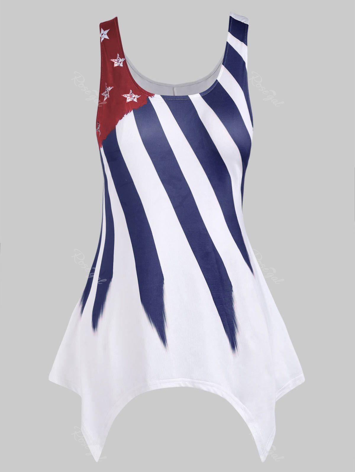 

Plus Size Asymmetrical American Flag Tank Top, Cobalt blue