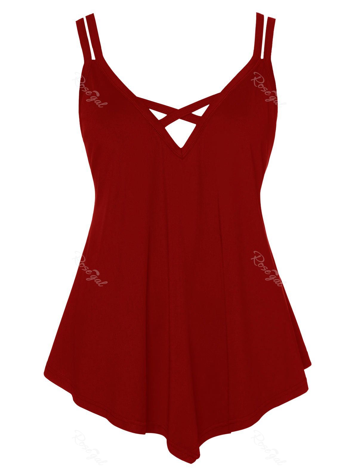 

Criss Cross Plus Size Asymmetrical Cami Top, Red wine