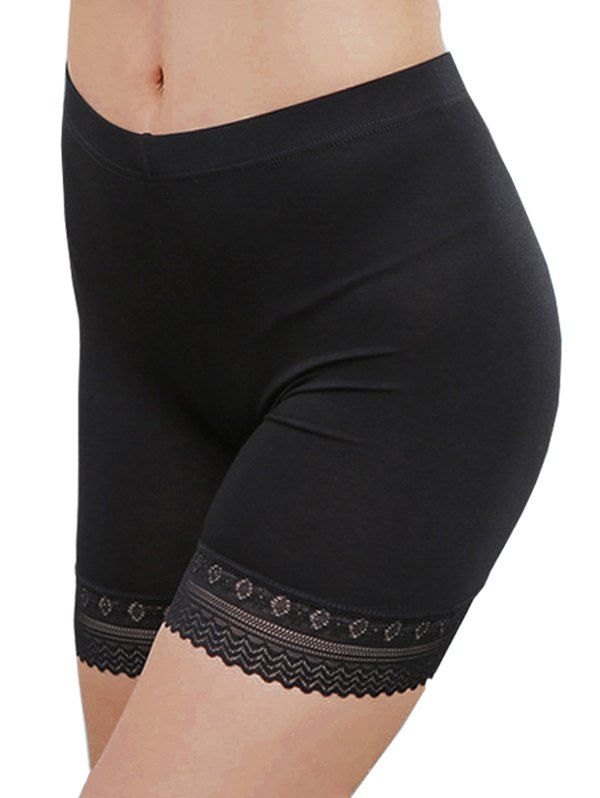 

Elastic Waist Lace Panel Slip Shorts, Black