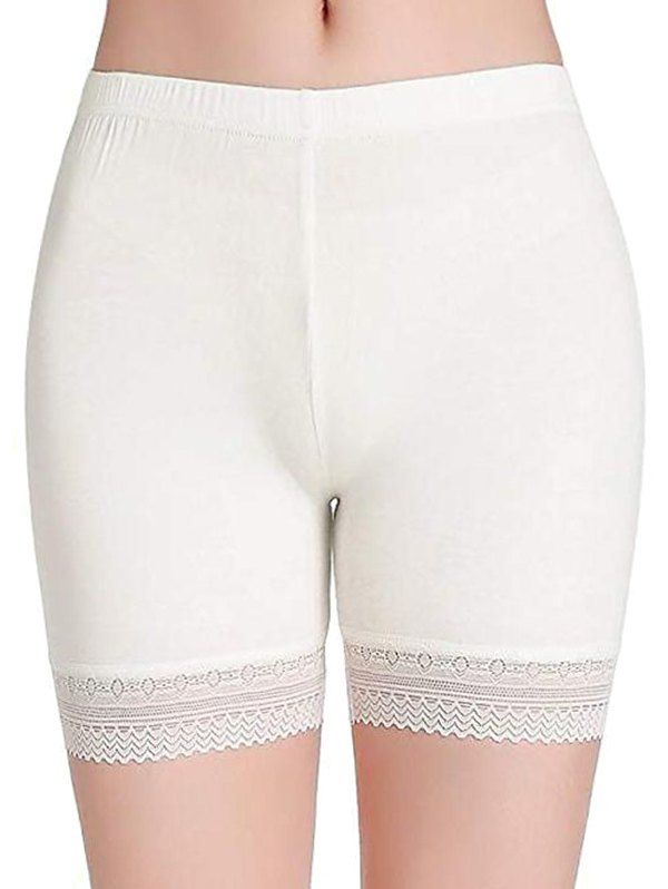 

Elastic Waist Lace Panel Slip Shorts, White