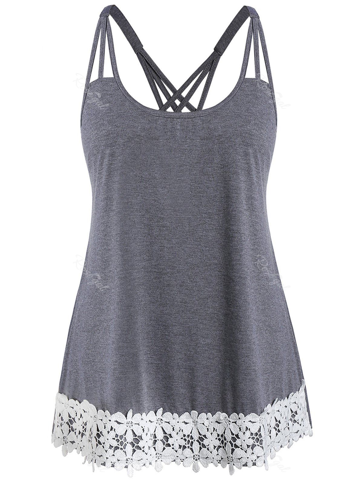 

Plus Size Applique Spaghetti Strap Contrast Tank Top, Carbon gray