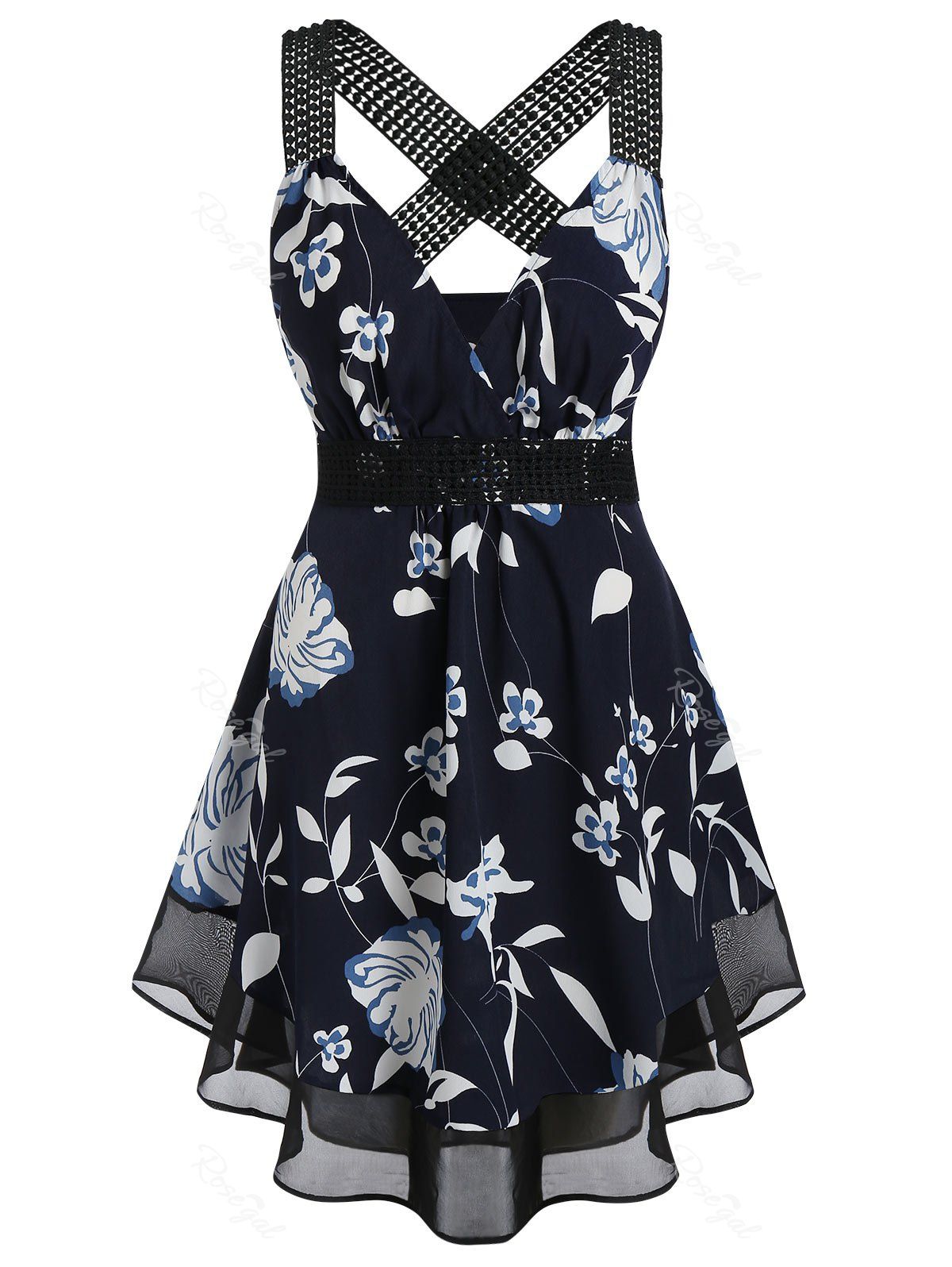 

Plus Size Surplice Ditsy Print Tank Top, Dark slate blue