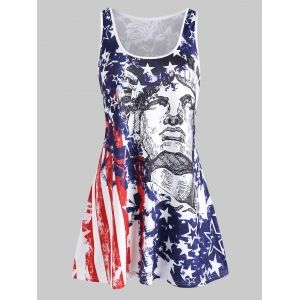 

Plus Size Lace Panel American Flag Racerback Tanks, White