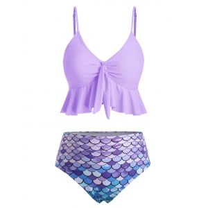 

Knot Flounce Scale Print Mermaid Tankini Swimsuit, Mauve