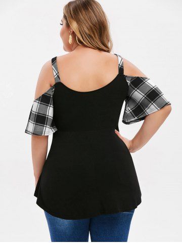 

Plus Size Open Shoulder Twist Plaid T-shirt, Night