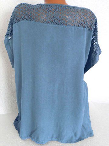 

Plus Size Crochet Embroidery Blouse, Sky blue