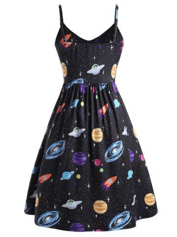 

Plus Size Planet Print Side Pocket Cami Dress, Black