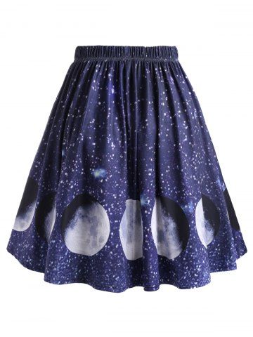 

Plus Size Moon Galaxy Print A Line Skirt, Purple