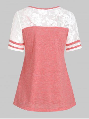 

Lace Up Two Tone See Thru T Shirt, Light coral
