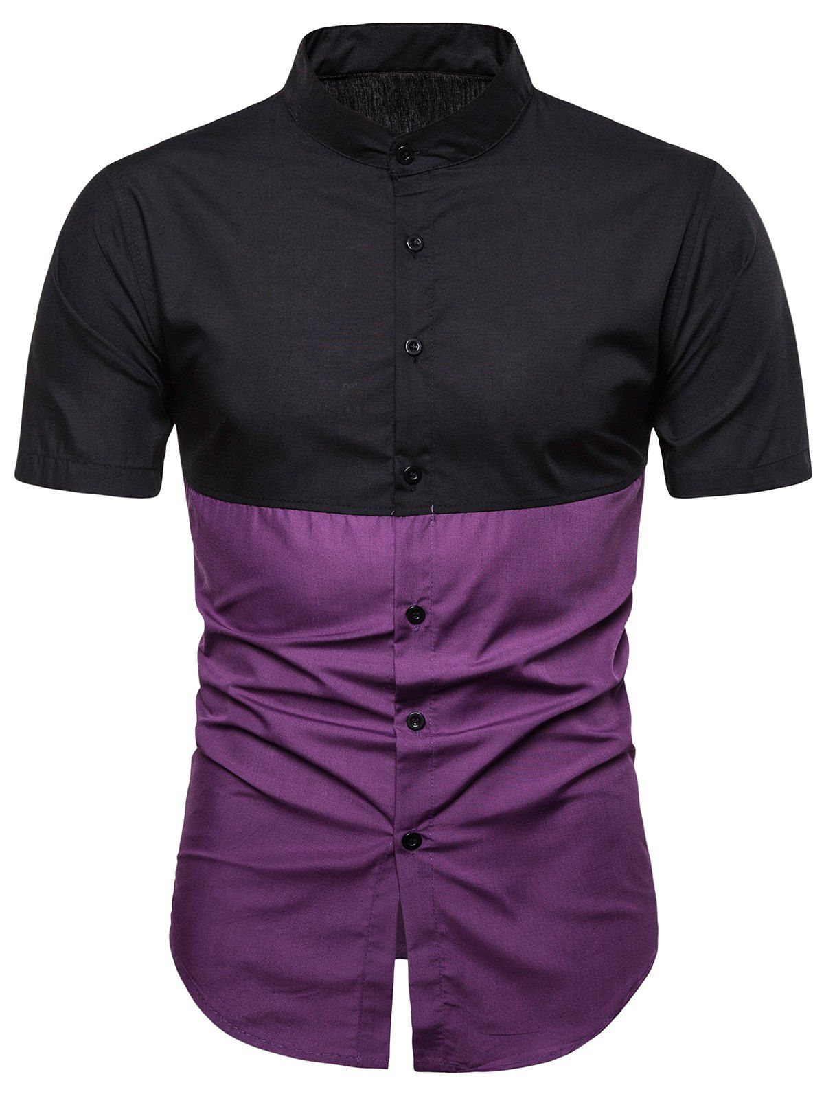 

Color Block Button Up Short Sleeves Shirt, Purple iris