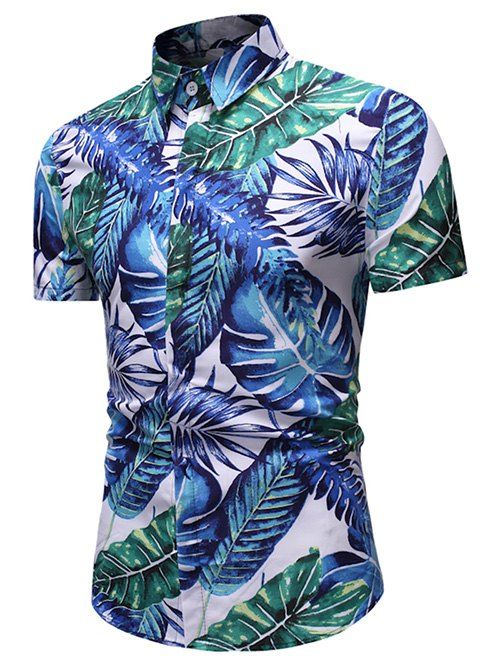 

Tropical Leaf Print Button Up Short Sleeve Shirt, Multi