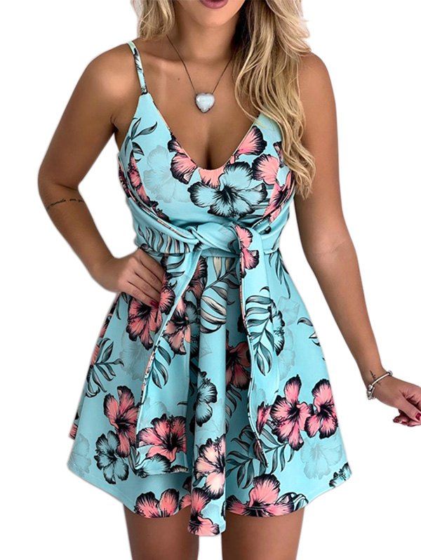 

Printed Sleeveless Tied Dress, Multi-a