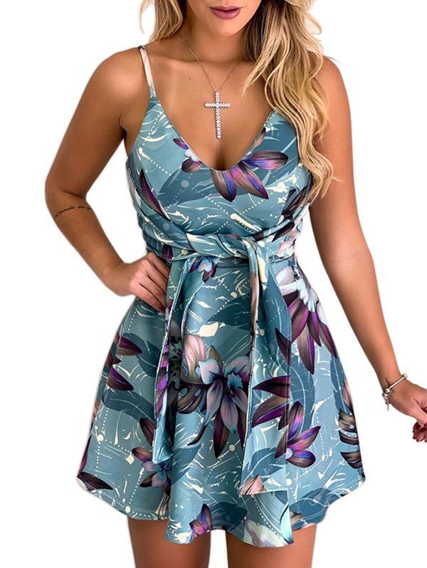

Printed Sleeveless Tied Dress, Multi-c