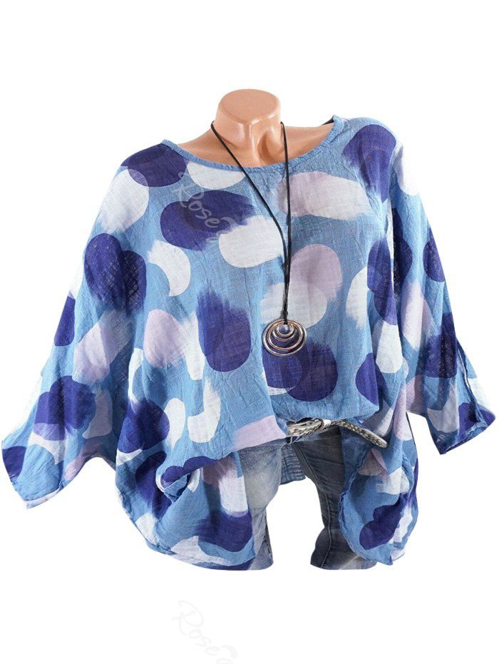 

Plus Size Printed Drop Shoulder Oversized Blouse, Blue