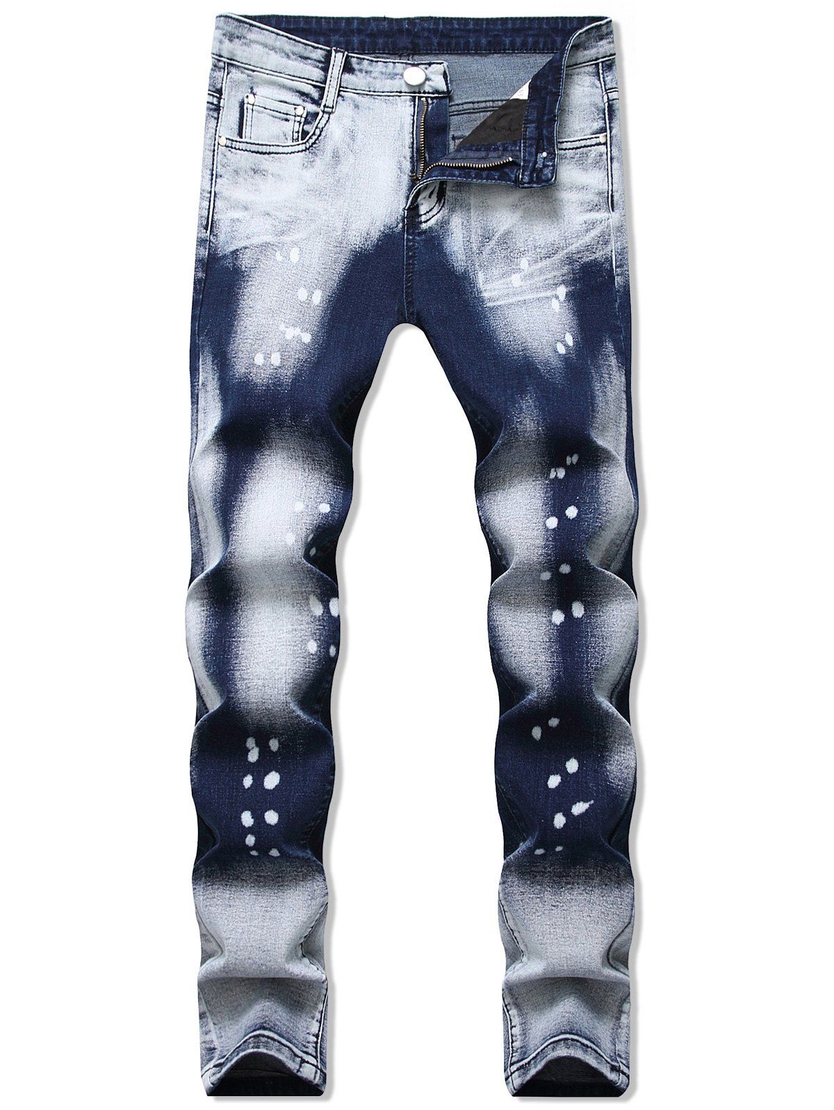 

Ombre Print Zip Fly Casual Jeans, Denim dark blue
