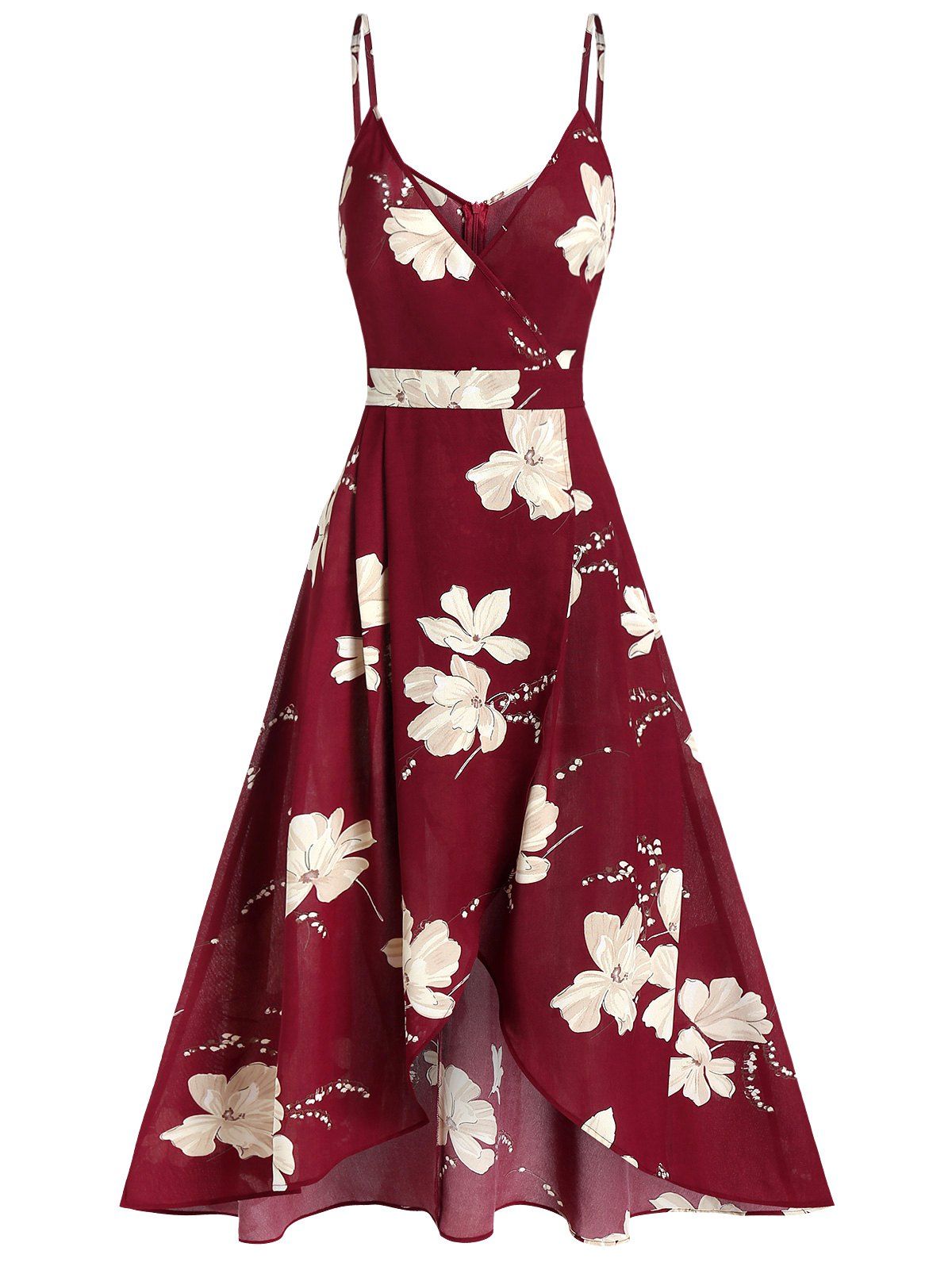 

Cami Ditsy Print Zipper High Waist Dress, Red wine