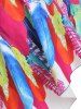 Feather Print Padded Overlay Tankini Swimsuit -  