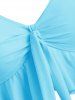 Maillot de Bain Tankini Sirène Noué à Imprimé Ecale de Poisson à Volants - Bleu Zircon M