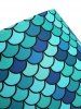 Maillot de Bain Tankini Sirène Noué à Imprimé Ecale de Poisson à Volants - Bleu Zircon M