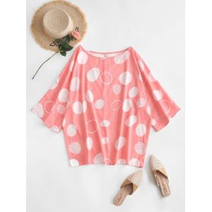 

Plus Size Short Batwing Sleeve Dot Print Blouse Casual Loose Tops, Deep peach